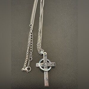 Men’s stainless steel silver cross with Our Father prayer